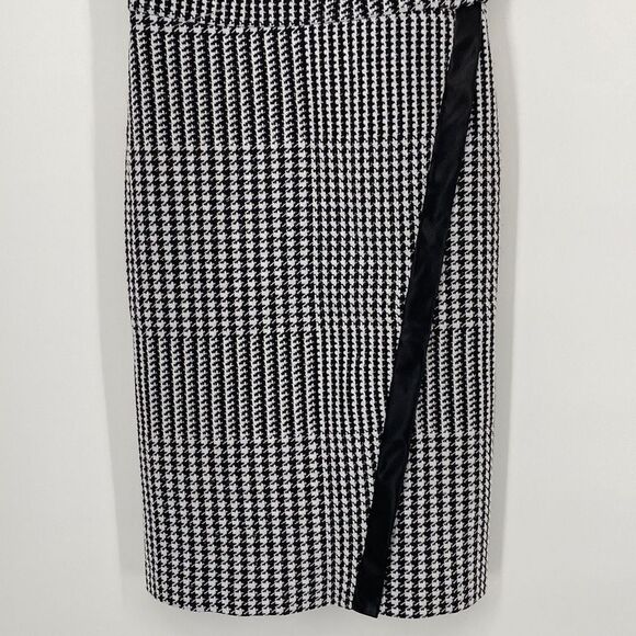 DKNY Faux Leather Wrap Houndstooth Sleeveless Dress‎ Sheath MIDI Black White 2 - Picture 4 of 14